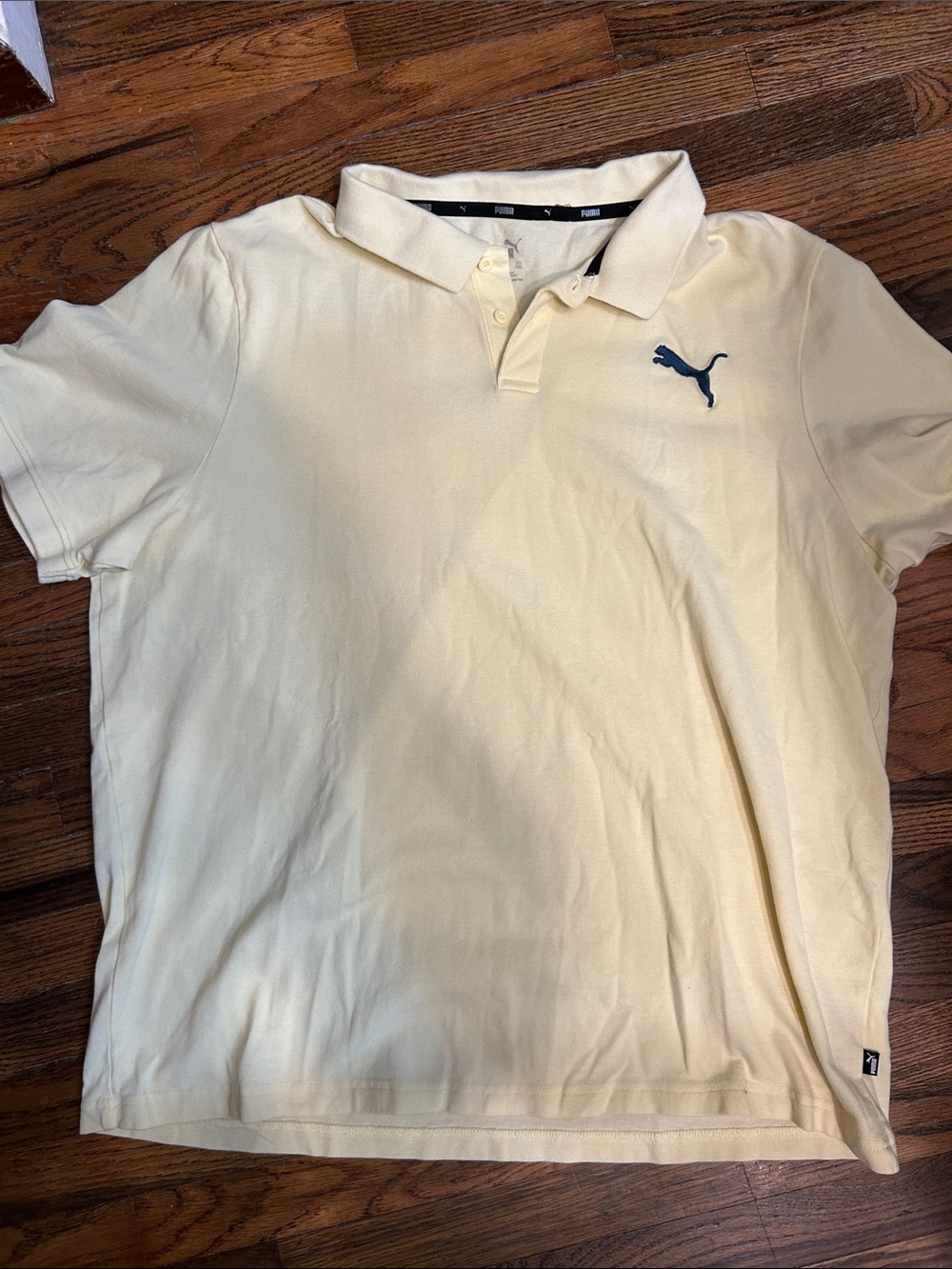Puma Men's Light Yellow Polo with Navy Puma Logo
